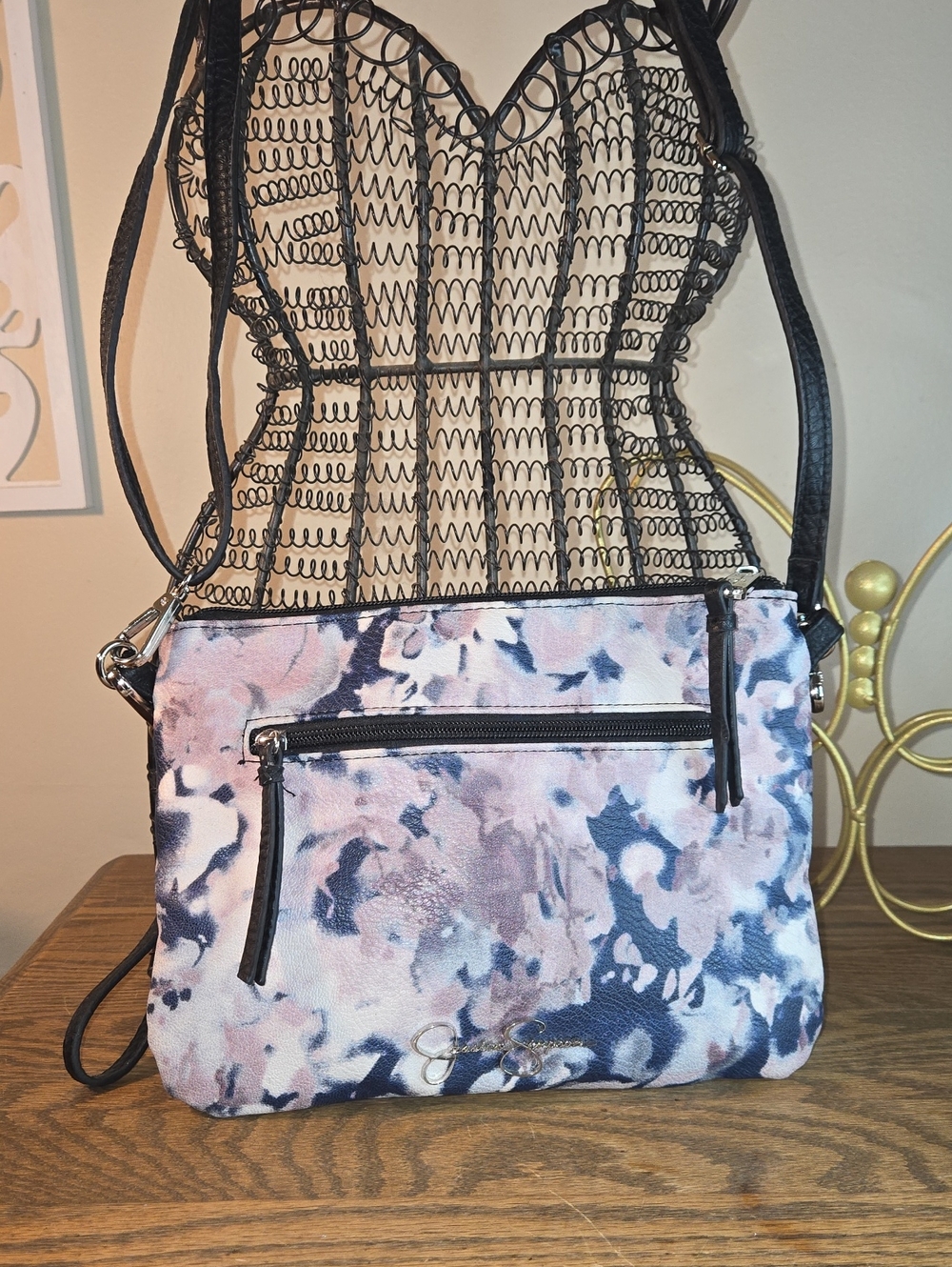 Jessica Simpson Floral Watercolor Crossbody Bag - Pink & Navy